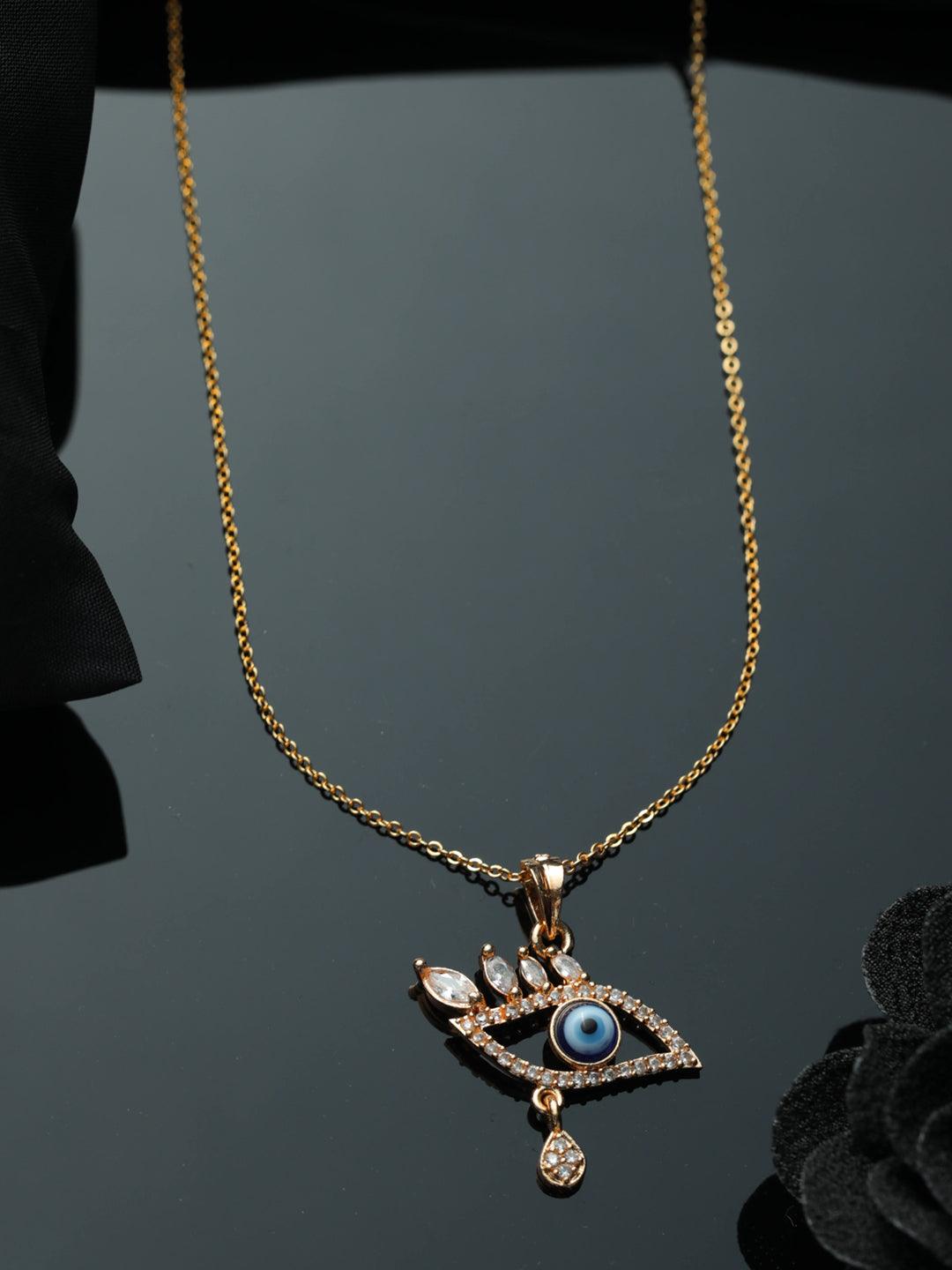 Women's Evil Eye American Diamond Rose Gold Plated Necklace - Priyaasi - Indiakreations