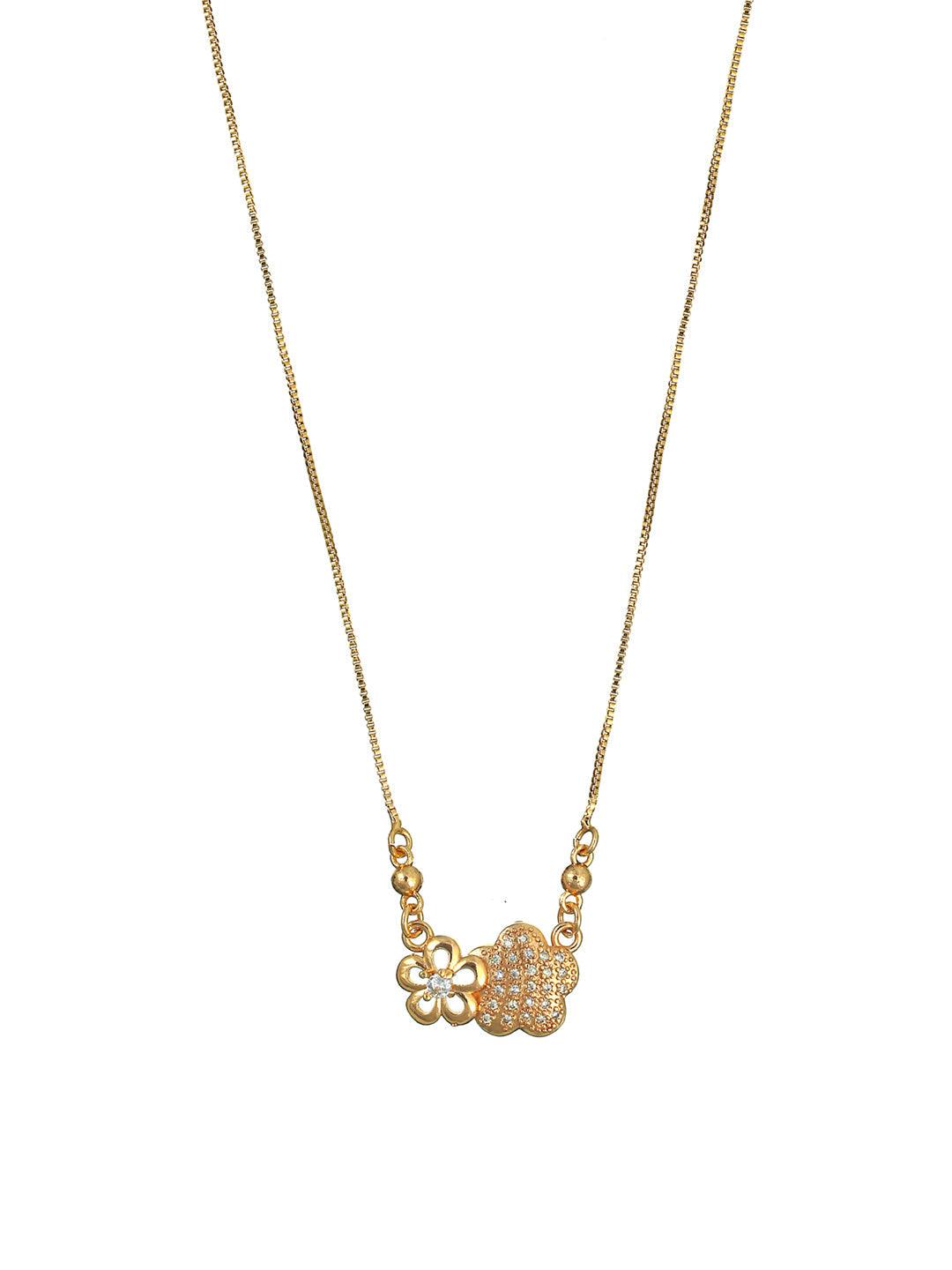 Women's Floral American Diamond Gold Plated Necklace - Priyaasi - Indiakreations