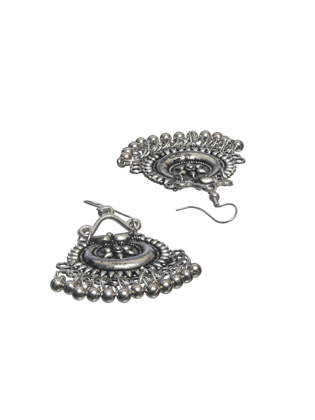 Women's Oxidised Silver Floral Tasseled Jewellery Set - Priyaasi - Indiakreations