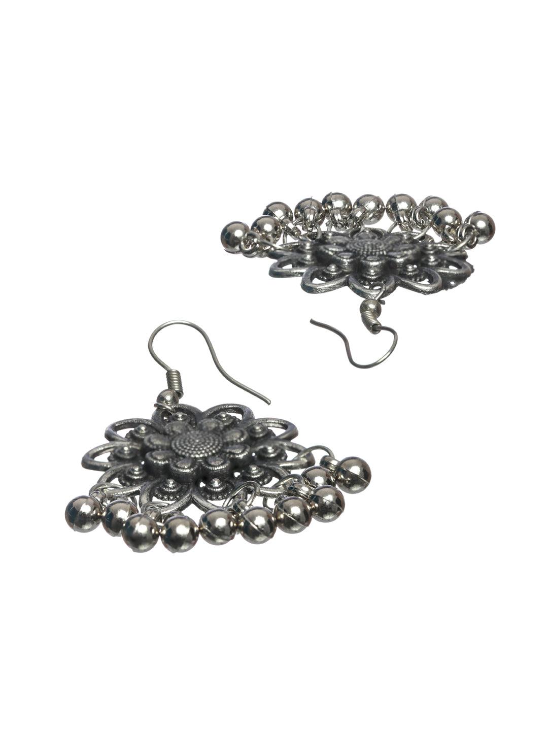 Women's Floral Oxidised Silver Jewellery Set - Priyaasi - Indiakreations