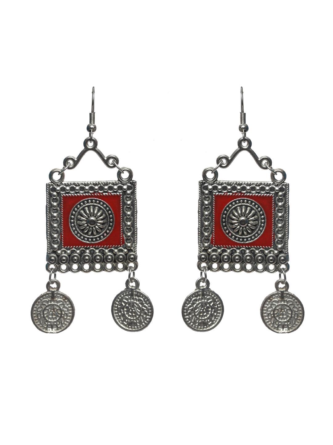 Women's Oxidised Silver Multicolor Floral Elephant Pattern Jewellery Set - Priyaasi - Indiakreations