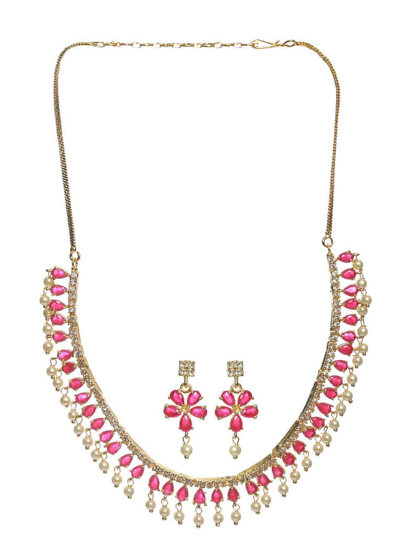 Women's Red Floral Leaf Gold Plated Jewellery Set - Priyaasi - Indiakreations