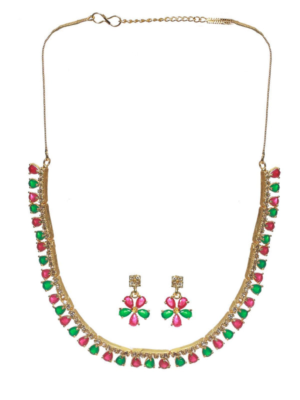 Women's Multicolor Floral Leaf Gold Plated Jewellery Set - Priyaasi - Indiakreations