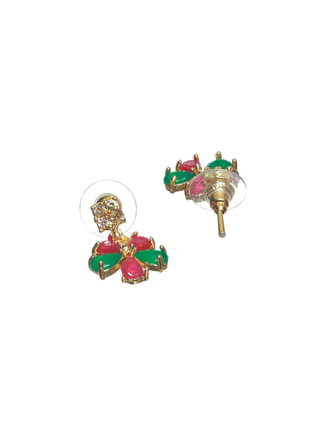 Women's Multicolor Floral Leaf Gold Plated Jewellery Set - Priyaasi - Indiakreations