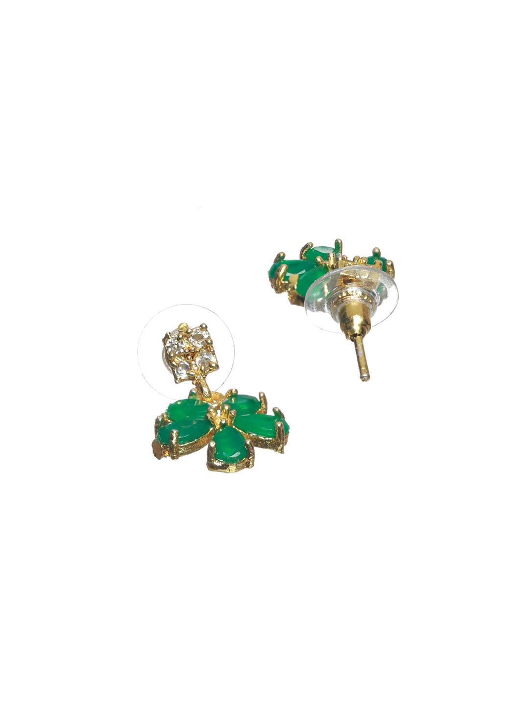 Women's Green Leaf Gold Plated AD Studded Jewellery Set - Priyaasi - Indiakreations