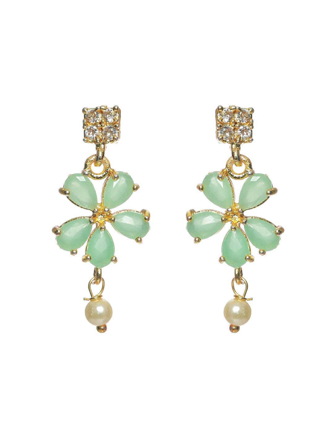 Women's Mint Green Floral Leaf Gold Plated Jewellery Set - Priyaasi - Indiakreations