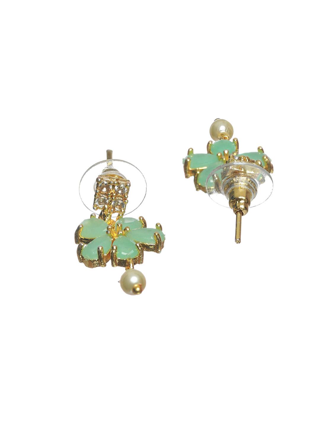 Women's Mint Green Floral Leaf Gold Plated Jewellery Set - Priyaasi - Indiakreations