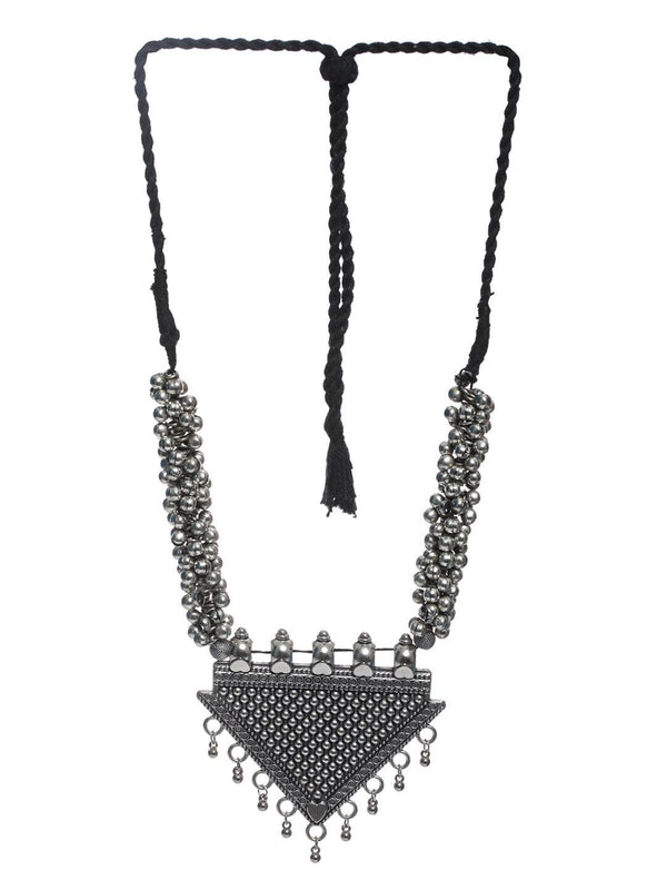 Women's Tribal Triangular Chunky Oxidised Silver Necklace - Priyaasi - Indiakreations