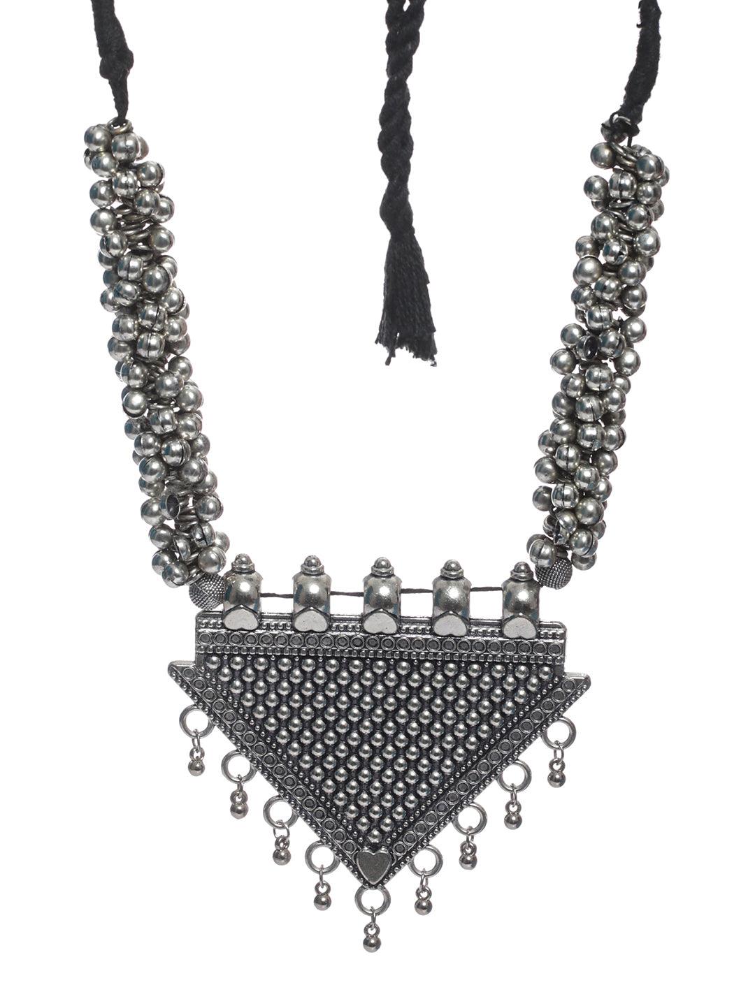 Women's Tribal Triangular Chunky Oxidised Silver Necklace - Priyaasi - Indiakreations