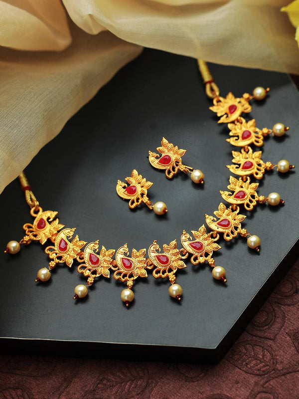 Women's Pink Stone Studded Peacock Jewellery Set - Priyaasi - Indiakreations