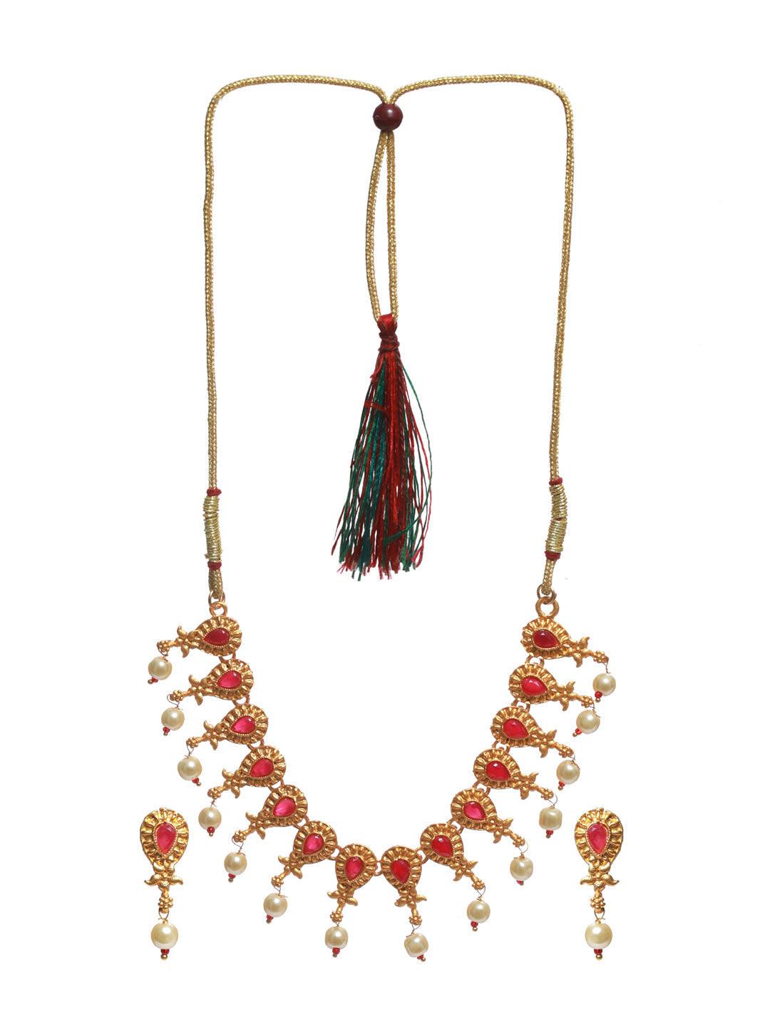 Women's Pink Stone Studded Gold Plated Floral Jewellery Set - Priyaasi - Indiakreations