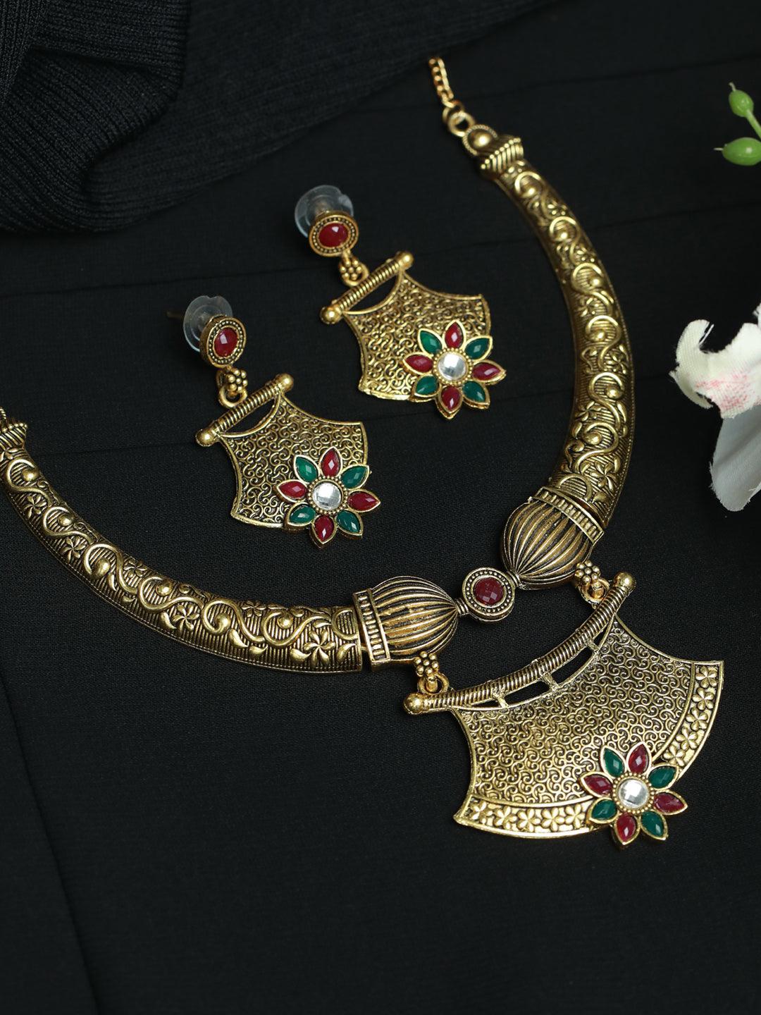 Women's Floral Multicolor Gold Plated Jewellery Set - Priyaasi - Indiakreations