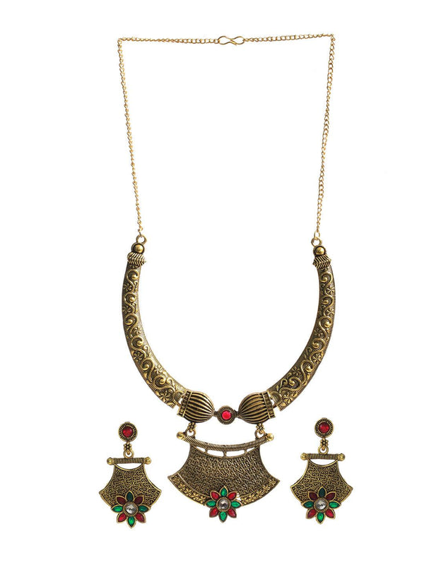 Women's Floral Multicolor Gold Plated Jewellery Set - Priyaasi - Indiakreations