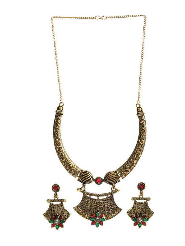 Women's Floral Multicolor Gold Plated Jewellery Set - Priyaasi