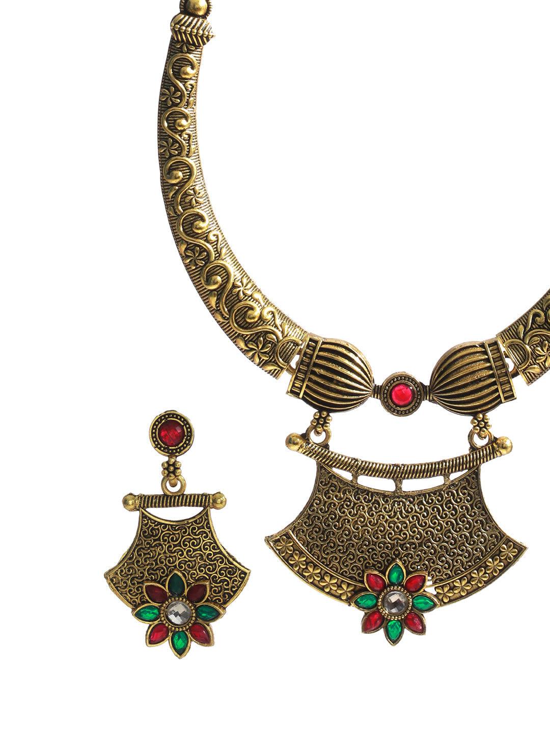 Women's Floral Multicolor Gold Plated Jewellery Set - Priyaasi - Indiakreations