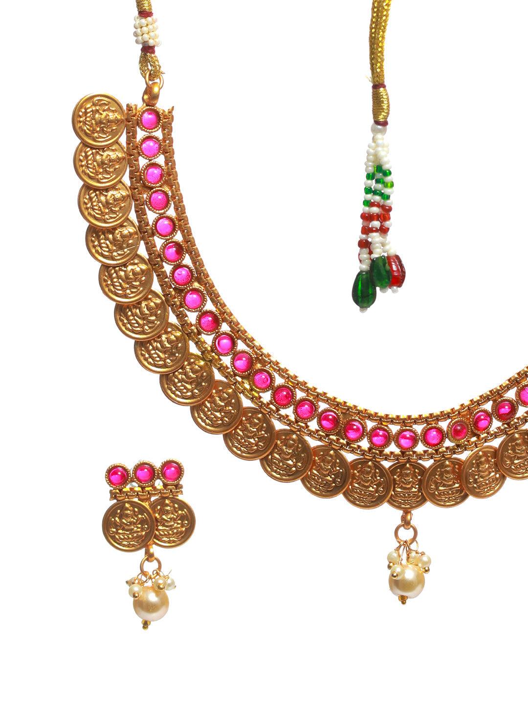 Women's Studded Goddess Laxmi Gold Plated Jewellery Set - Priyaasi - Indiakreations