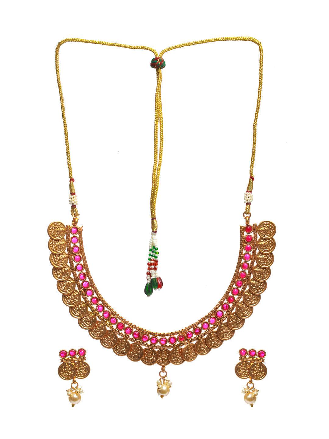 Women's Studded Goddess Laxmi Gold Plated Jewellery Set - Priyaasi - Indiakreations