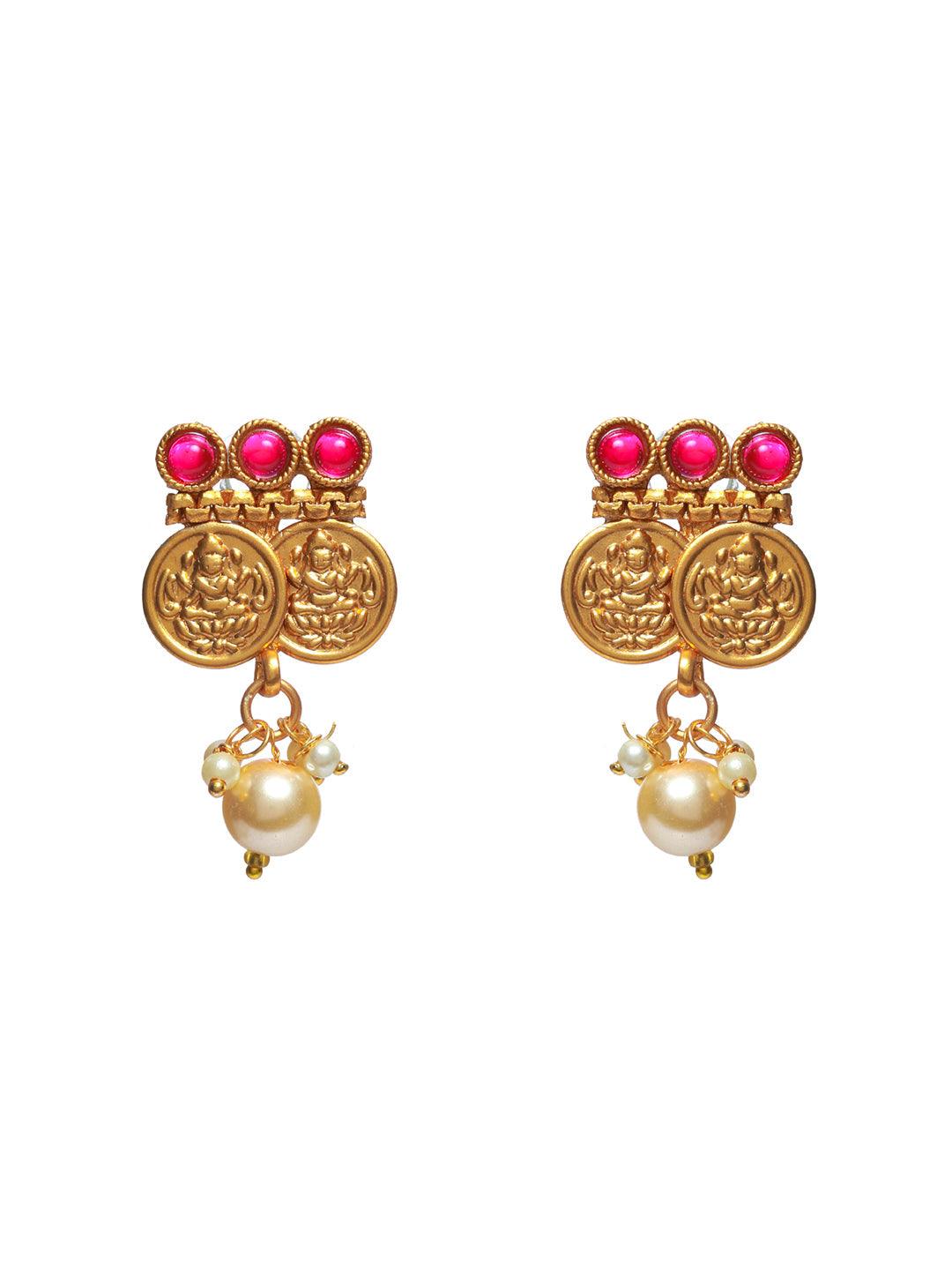 Women's Studded Goddess Laxmi Gold Plated Jewellery Set - Priyaasi - Indiakreations