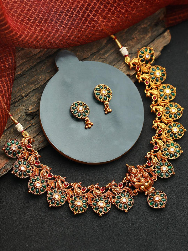 Women's Green Goddess Peacock Floral Gold Plated Jewellery Set - Priyaasi - Indiakreations