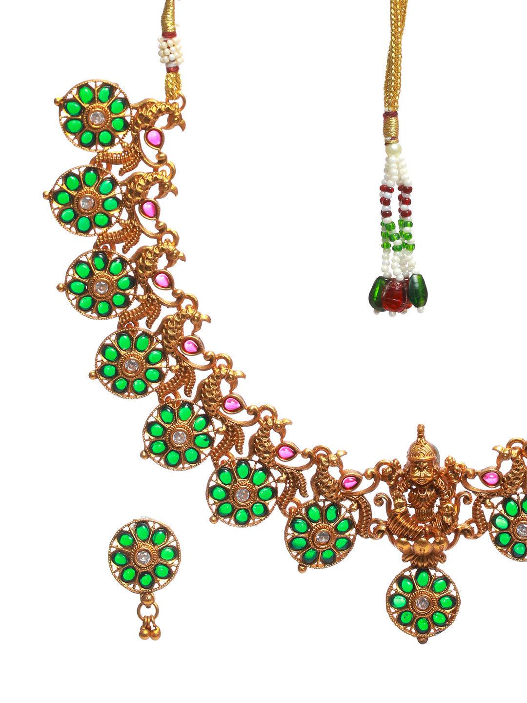 Women's Green Goddess Peacock Floral Gold Plated Jewellery Set - Priyaasi - Indiakreations