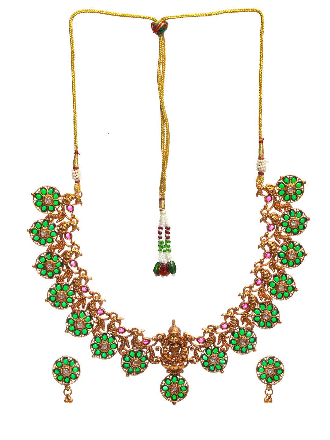 Women's Green Goddess Peacock Floral Gold Plated Jewellery Set - Priyaasi - Indiakreations