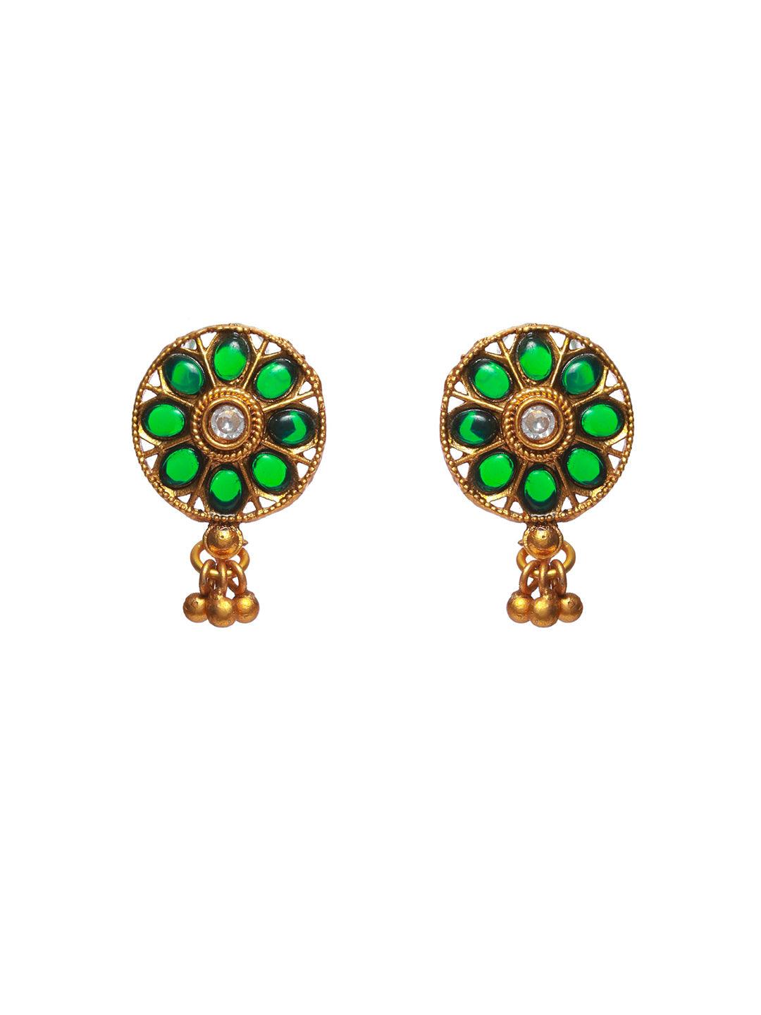 Women's Green Goddess Peacock Floral Gold Plated Jewellery Set - Priyaasi - Indiakreations