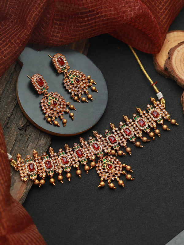 Women's Traditional Multicolor Gold Plated Choker Jewellery Set - Priyaasi - Indiakreations