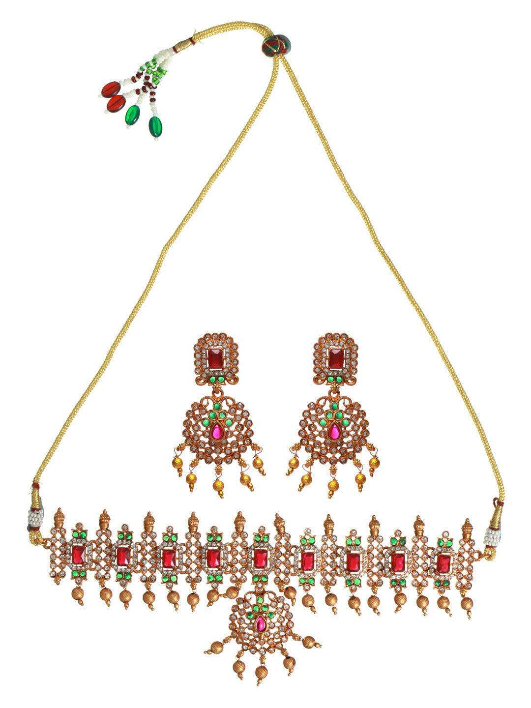 Women's Traditional Multicolor Gold Plated Choker Jewellery Set - Priyaasi - Indiakreations