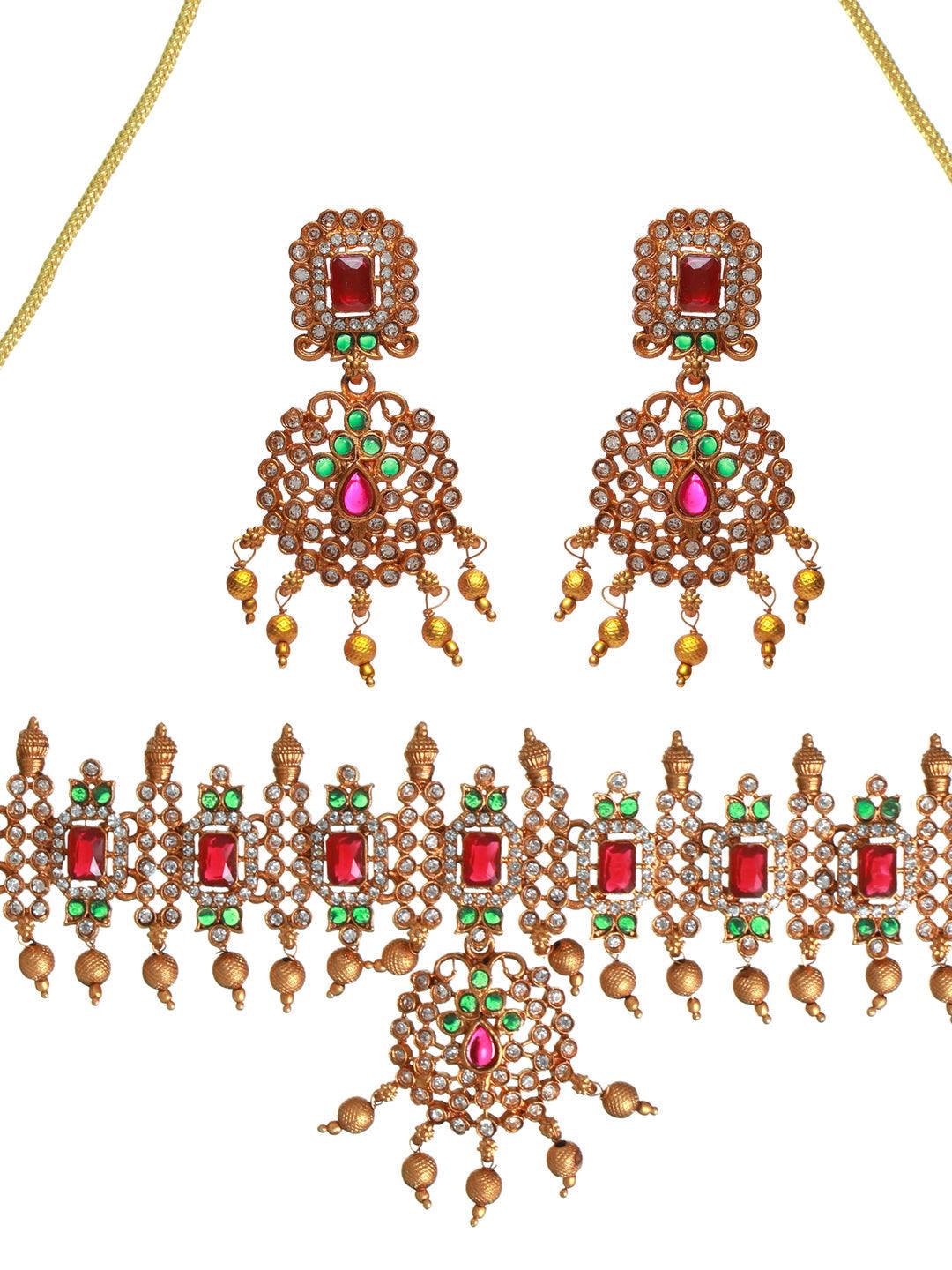 Women's Traditional Multicolor Gold Plated Choker Jewellery Set - Priyaasi - Indiakreations