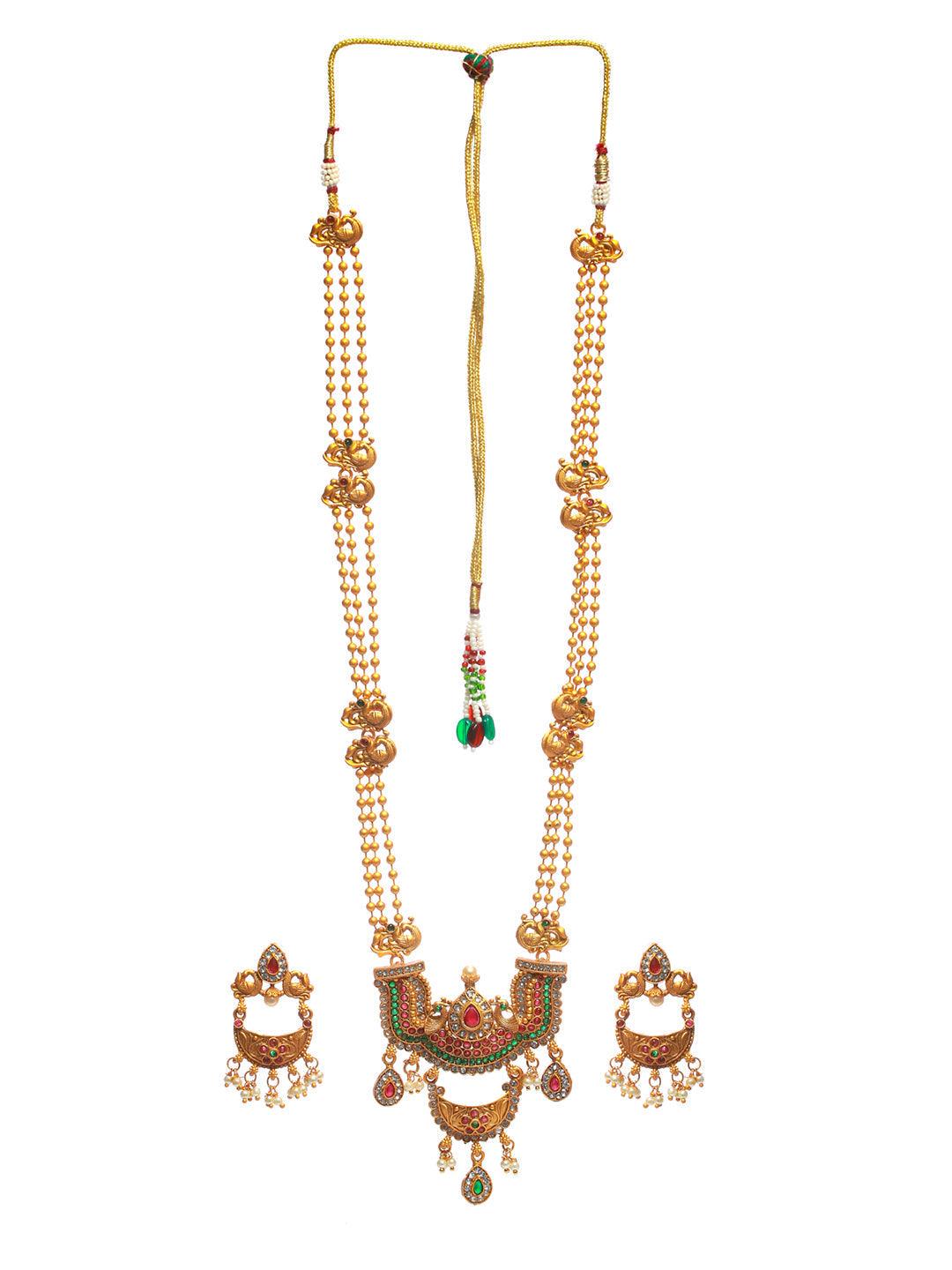 Women's Multicolor Floral peacock Studded Gold Plated Jewellery Set - Priyaasi - Indiakreations