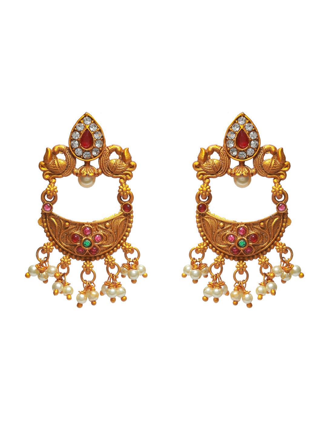 Women's Multicolor Floral peacock Studded Gold Plated Jewellery Set - Priyaasi - Indiakreations