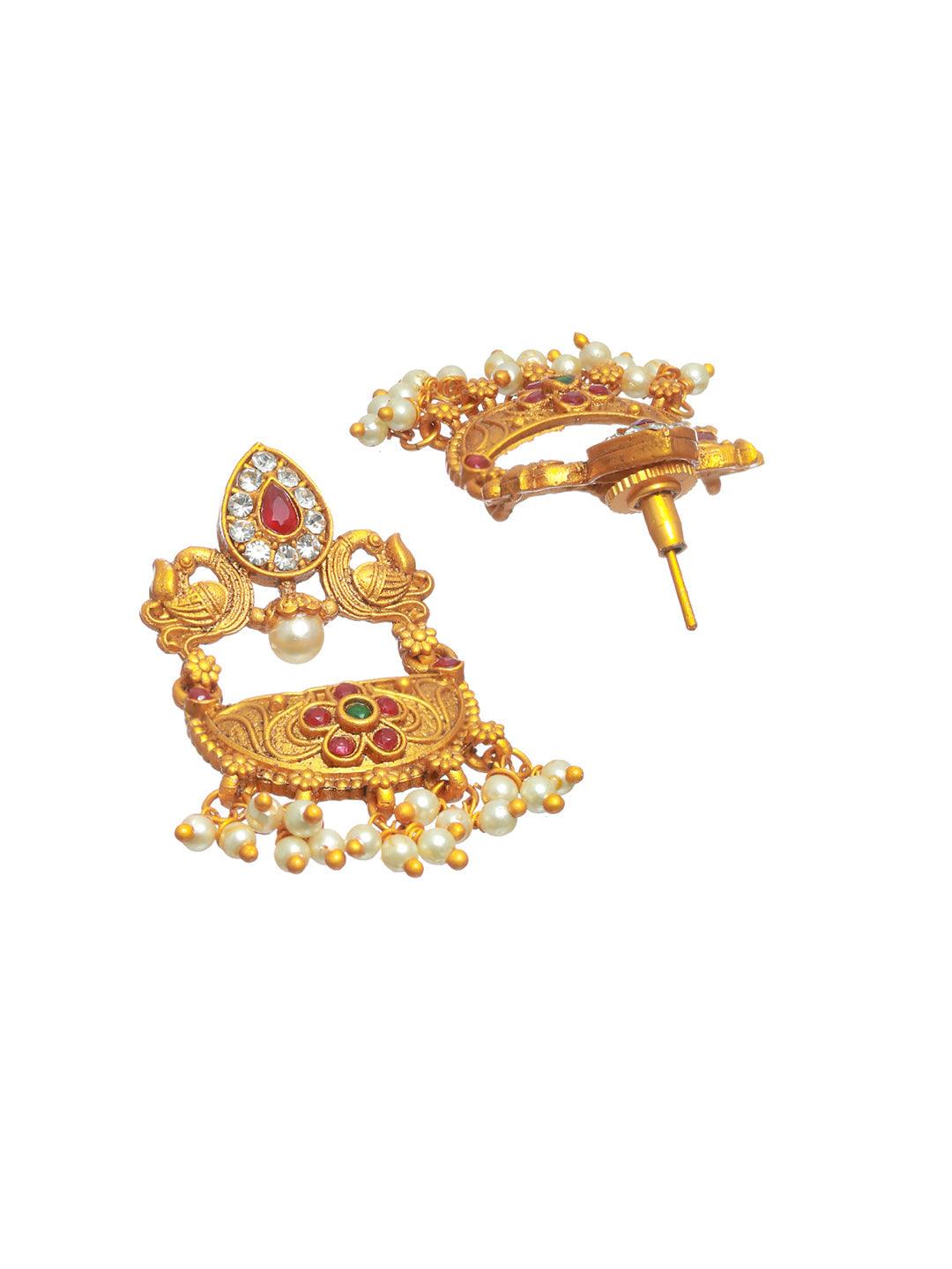 Women's Multicolor Floral peacock Studded Gold Plated Jewellery Set - Priyaasi - Indiakreations