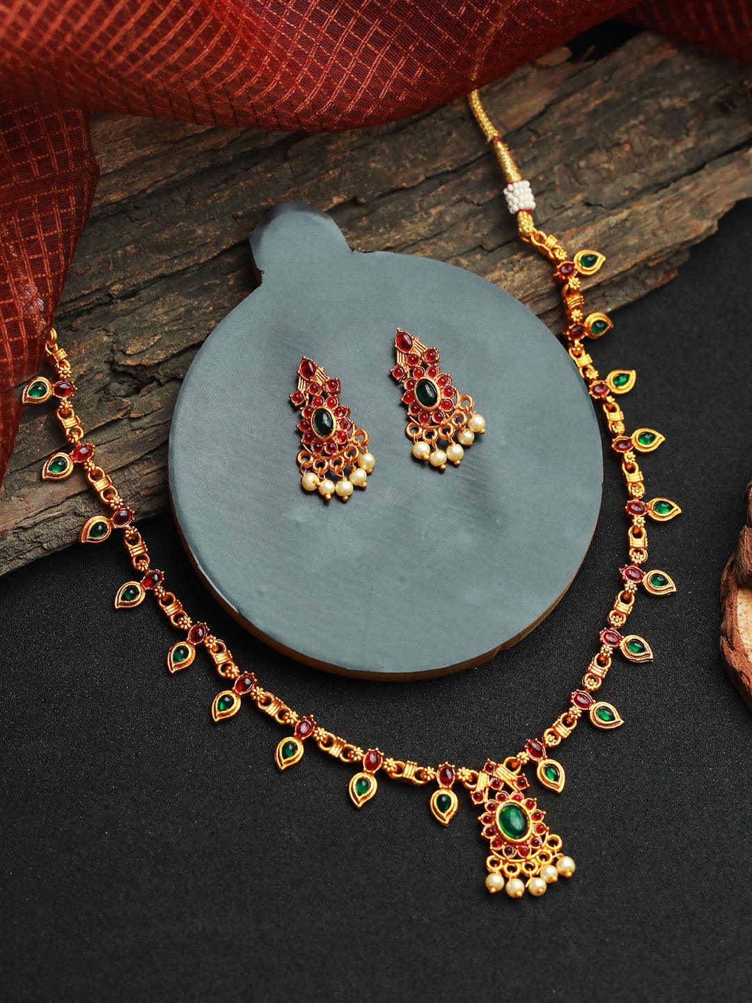 Women's Floral Multicolor Studded Gold Plated Jewellery Set - Priyaasi - Indiakreations