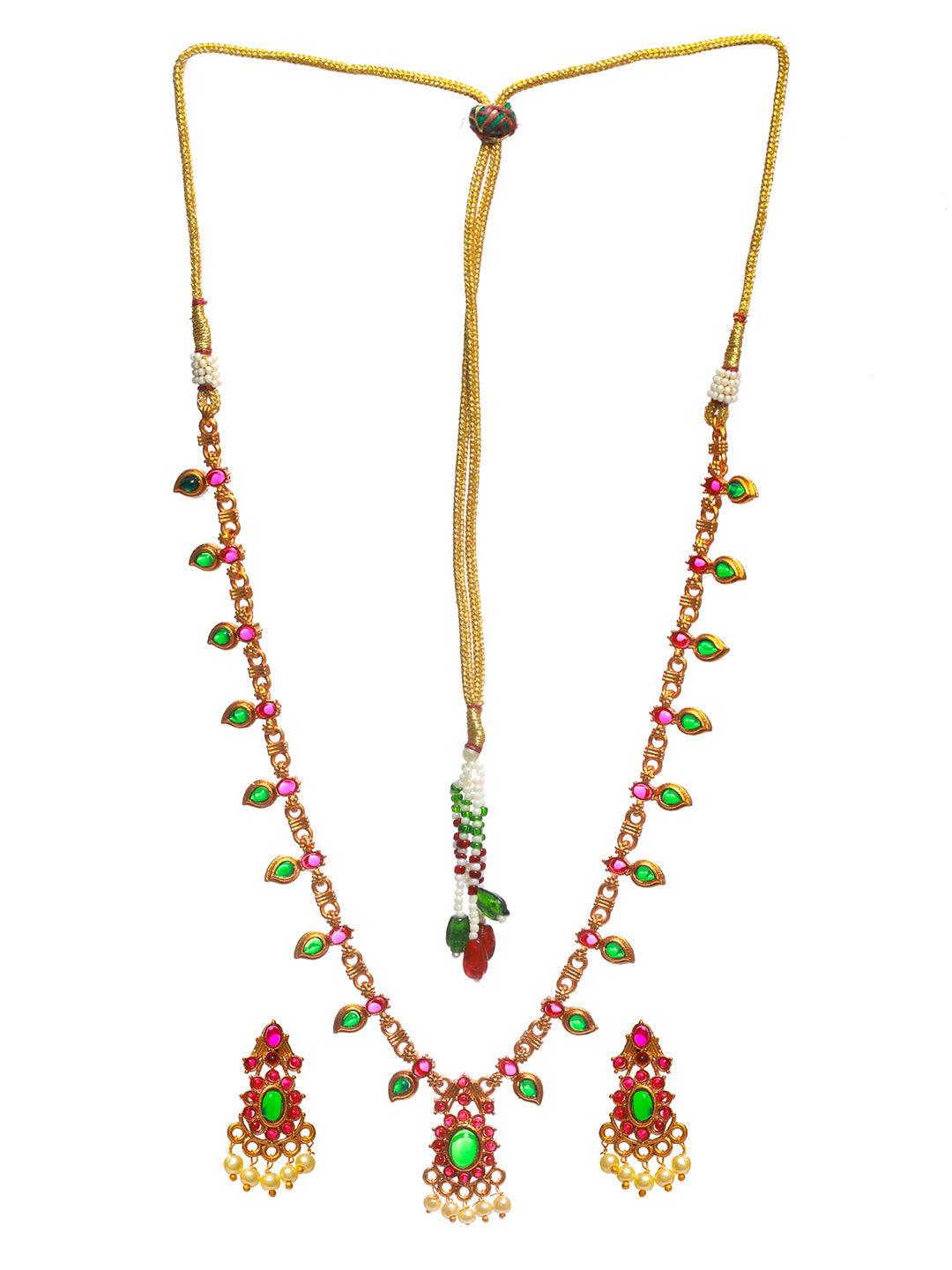 Women's Floral Multicolor Studded Gold Plated Jewellery Set - Priyaasi - Indiakreations