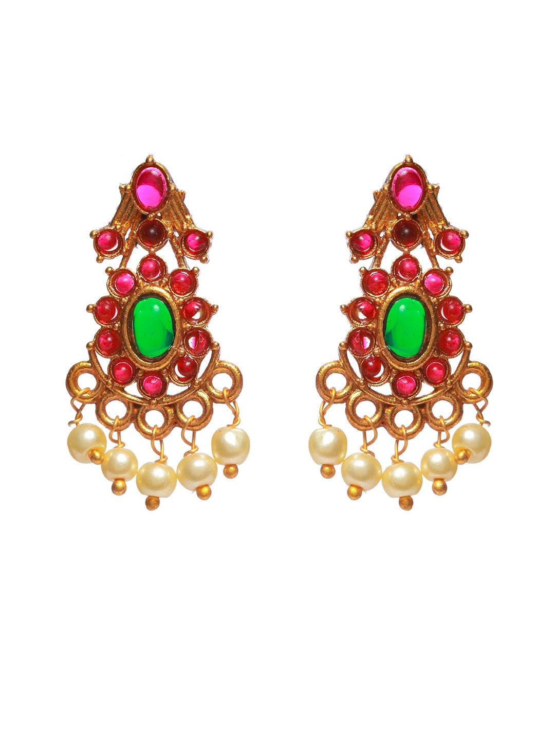 Women's Floral Multicolor Studded Gold Plated Jewellery Set - Priyaasi - Indiakreations