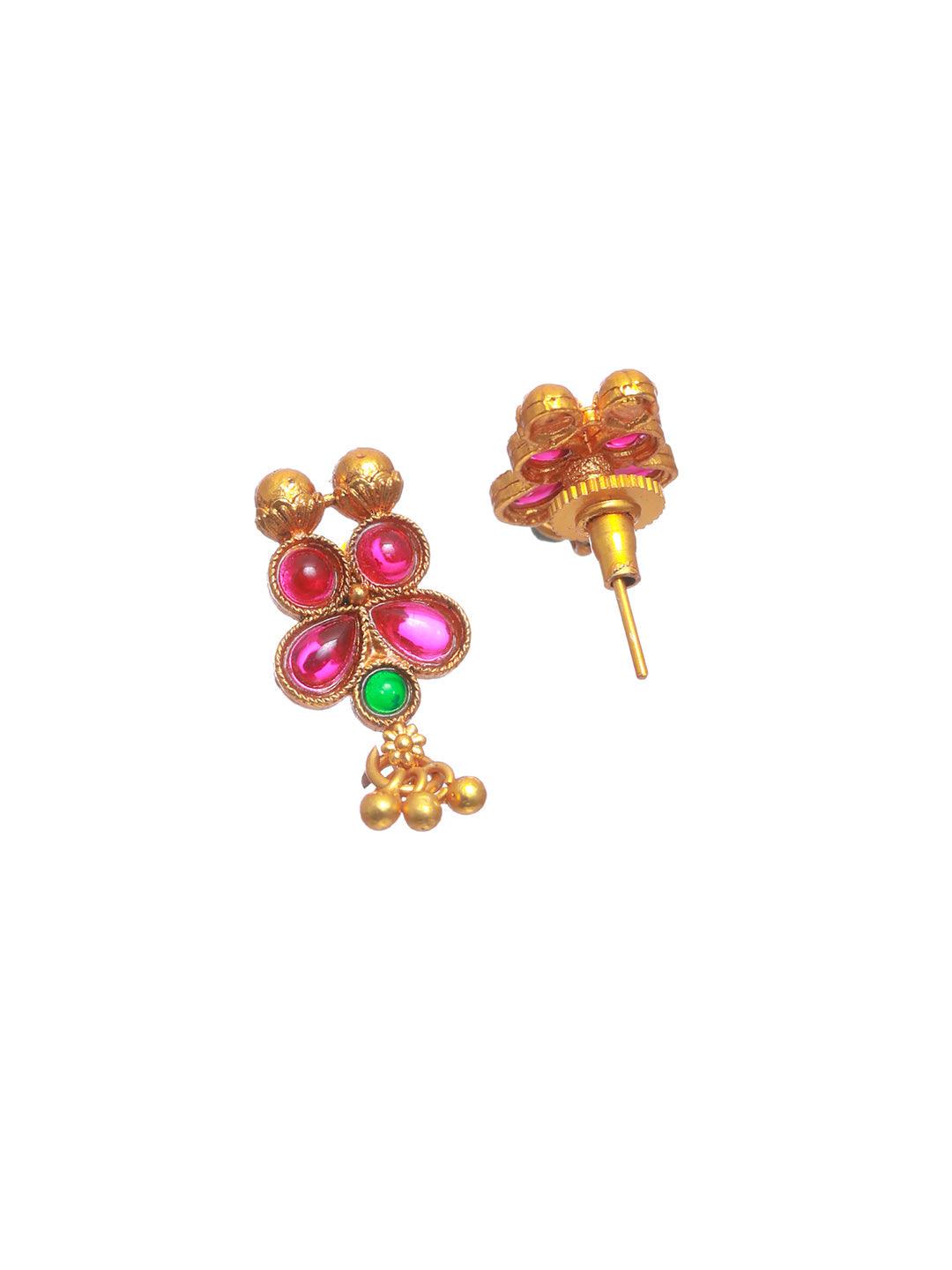 Women's Multicolor Studded Floral Gold Plated Jewellery Set - Priyaasi - Indiakreations