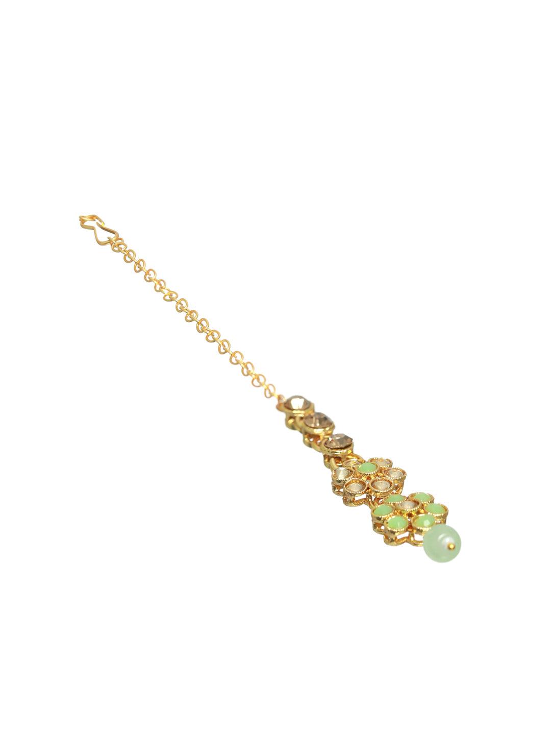 Women's Green Floral Gold Plated Jewellery Set with Maangtikka - Priyaasi - Indiakreations