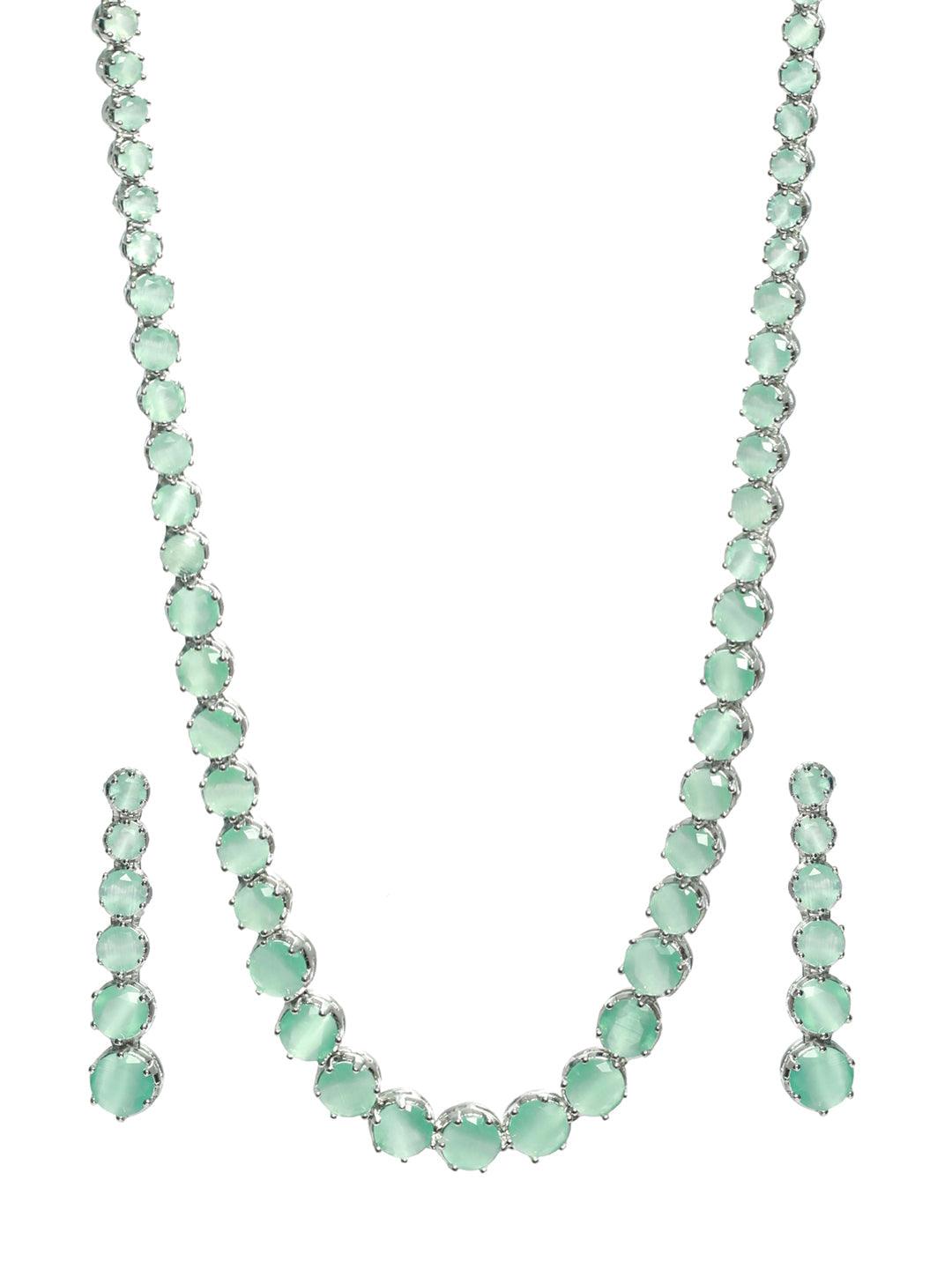 Women's Mint Green Solitaire Silver Plated Jewellery Set - Priyaasi - Indiakreations