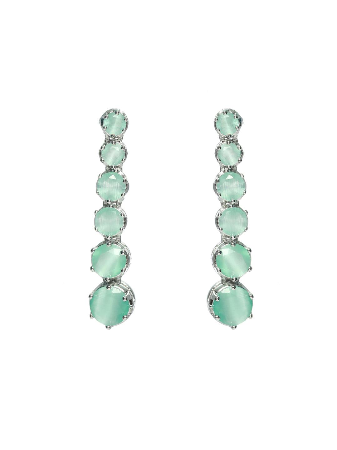 Women's Mint Green Solitaire Silver Plated Jewellery Set - Priyaasi - Indiakreations