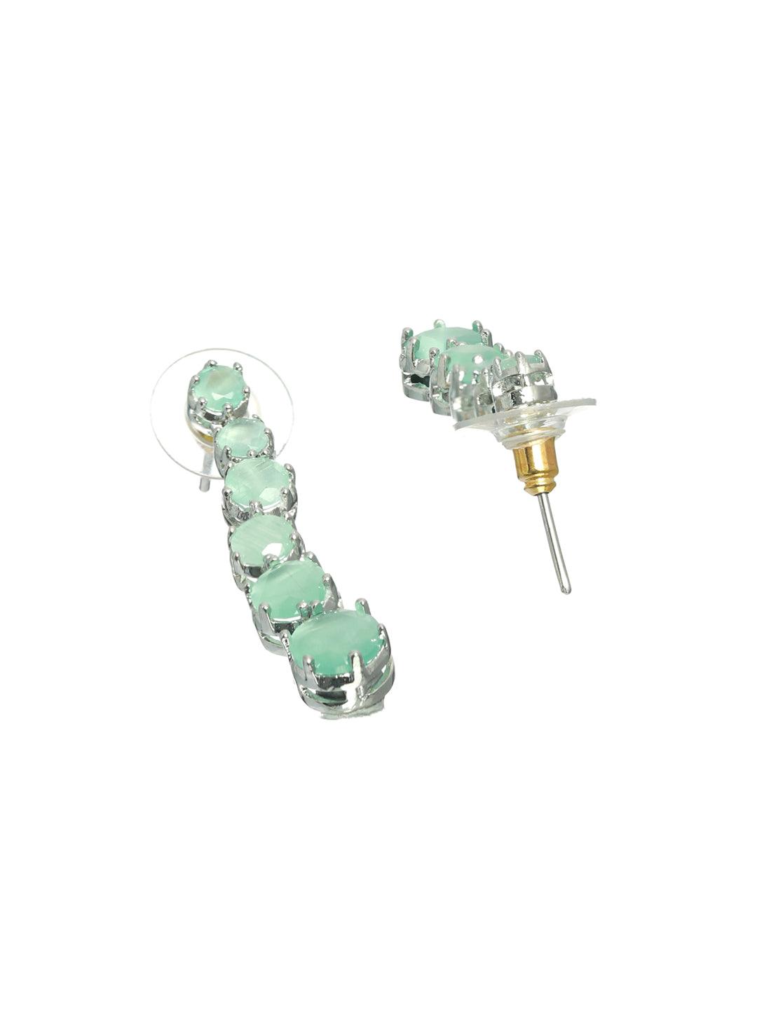 Women's Mint Green Solitaire Silver Plated Jewellery Set - Priyaasi - Indiakreations