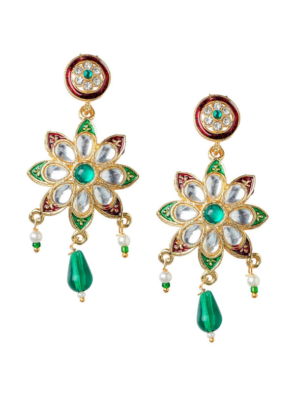 Women's Gold-Plated White & Green Stone Studded & Beaded Jewellery Set - Morkanth