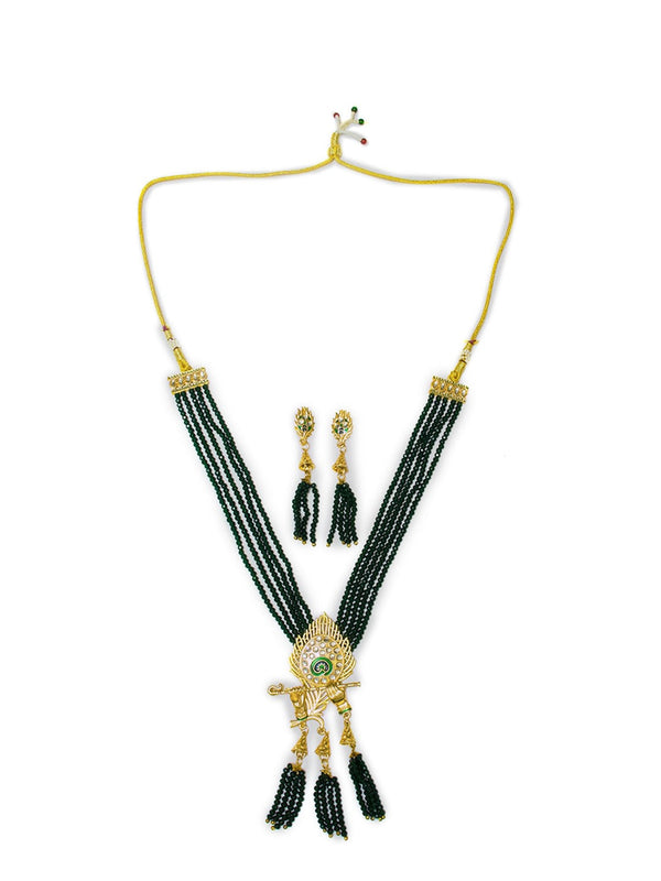 Women's Gold-Plated Green & White Kundan Stone-Studded Jewellery Set - Morkanth