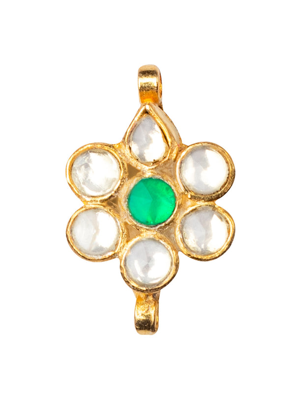 Women's 24K Gold-Plated White & Green Pachi Kundan-Studded Nosepin - Morkanth