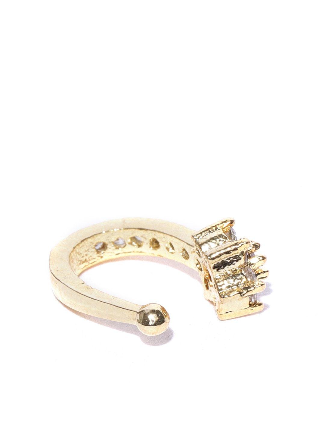 Women's Classic Gold-Plated & White CZ Studded Clip-On Nosepin For Women And Girls - Priyaasi - Indiakreations