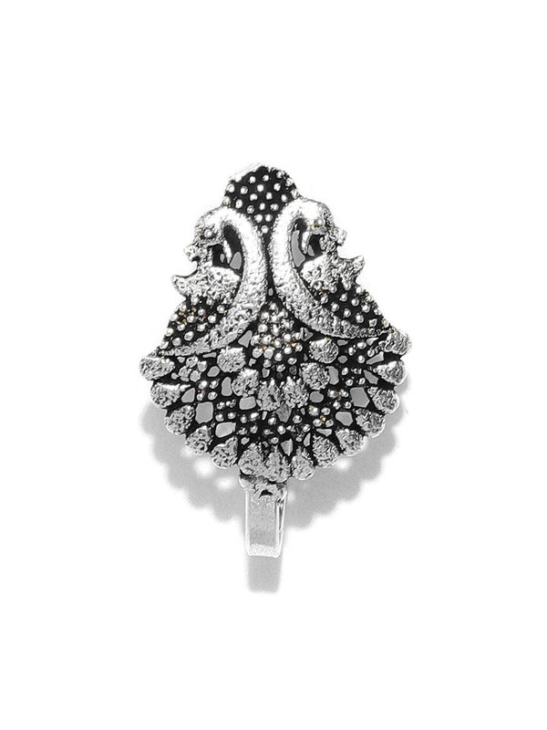 Women's Oxidised Silver-Toned Peacock Inspired Beautiful Free Size Clip-On Nosepin - Priyaasi - Indiakreations