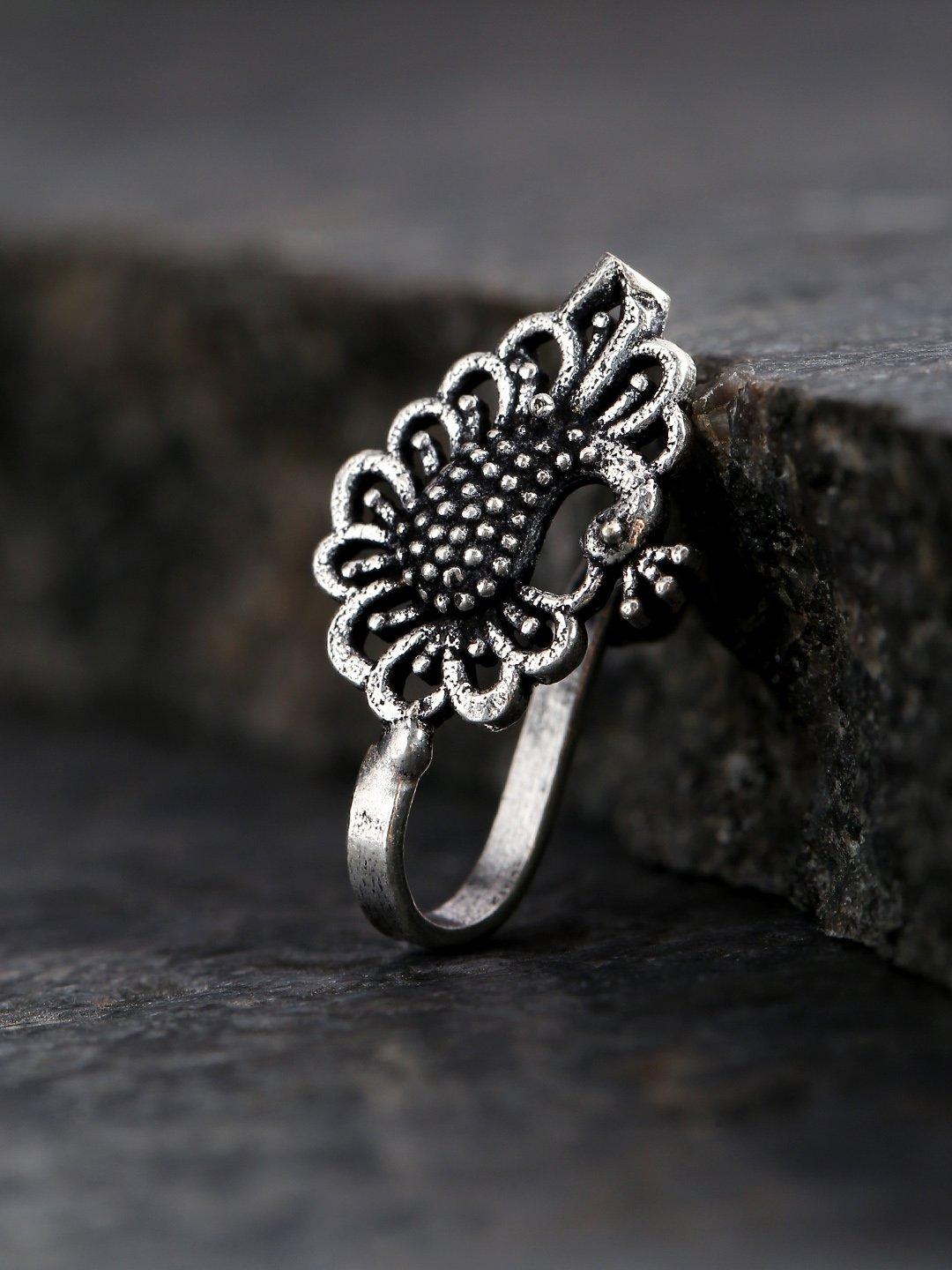 Women's Antique Oxidised Silver-Toned Peacock Inspired Free Size Clip-On Nosepin - Priyaasi - Indiakreations
