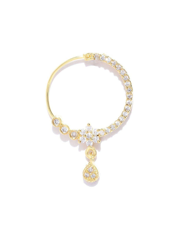 Women's Gold-Plated American Diamond Studded Floral Designed Nath/Nosering - Priyaasi - Indiakreations