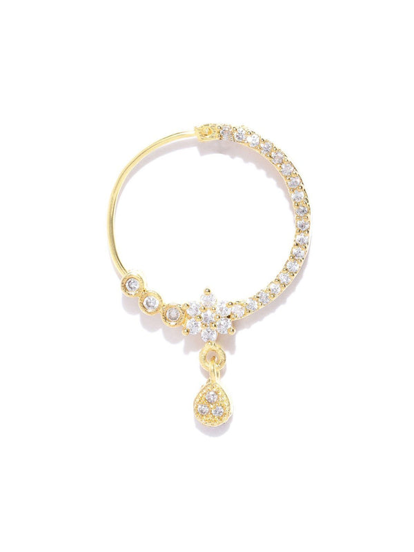 Women's Gold-Plated American Diamond Studded Floral Designed Nath/Nosering - Priyaasi