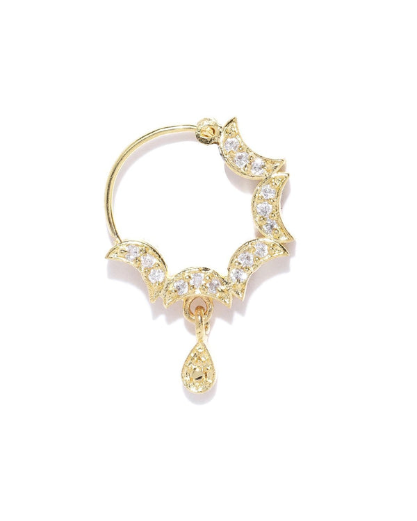 Women's Gold Plated AD Studded Multiple Half Moon Designed Nath/Nose Ring - Priyaasi