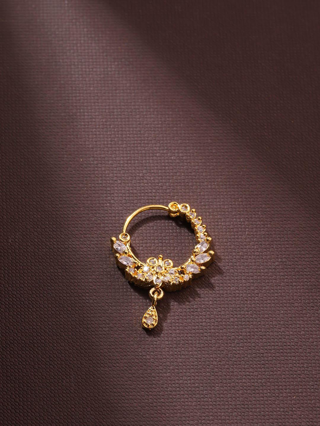 Women's Gold Plated American Diamond Studded Floral Designed Nose Ring - Priyaasi - Indiakreations